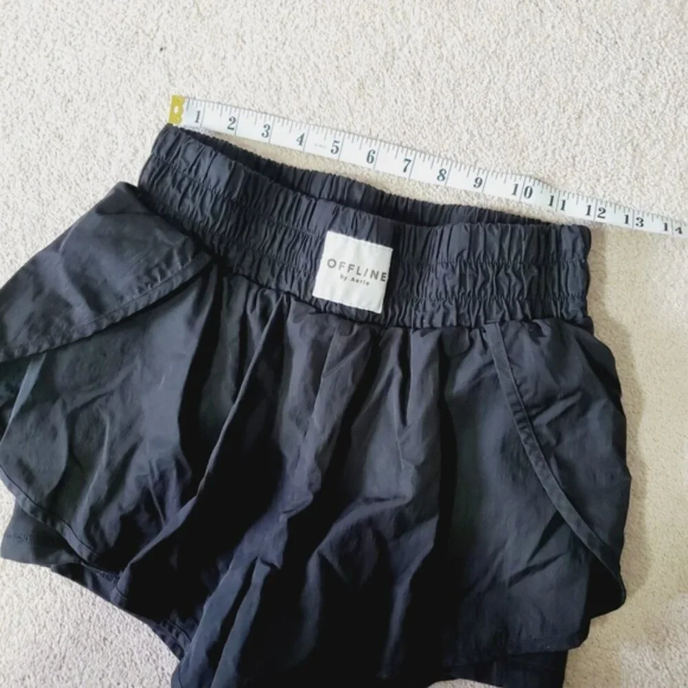 Aerie Offline Hugger Champ High Rise Black Nylon Gym Running Lounge Shorts M - Picture 6 of 8
